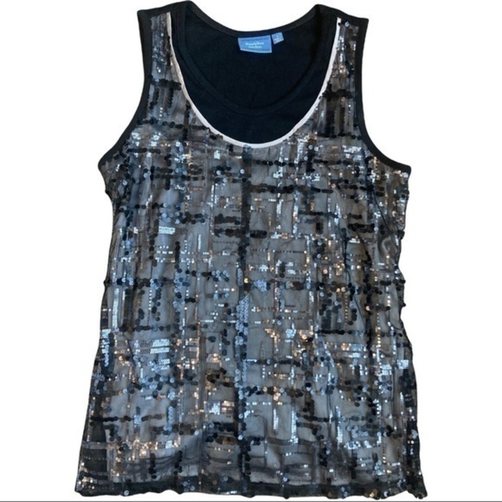 Simply Vera Wang size large sleeveless top, bling mesh over silver satiny lining
